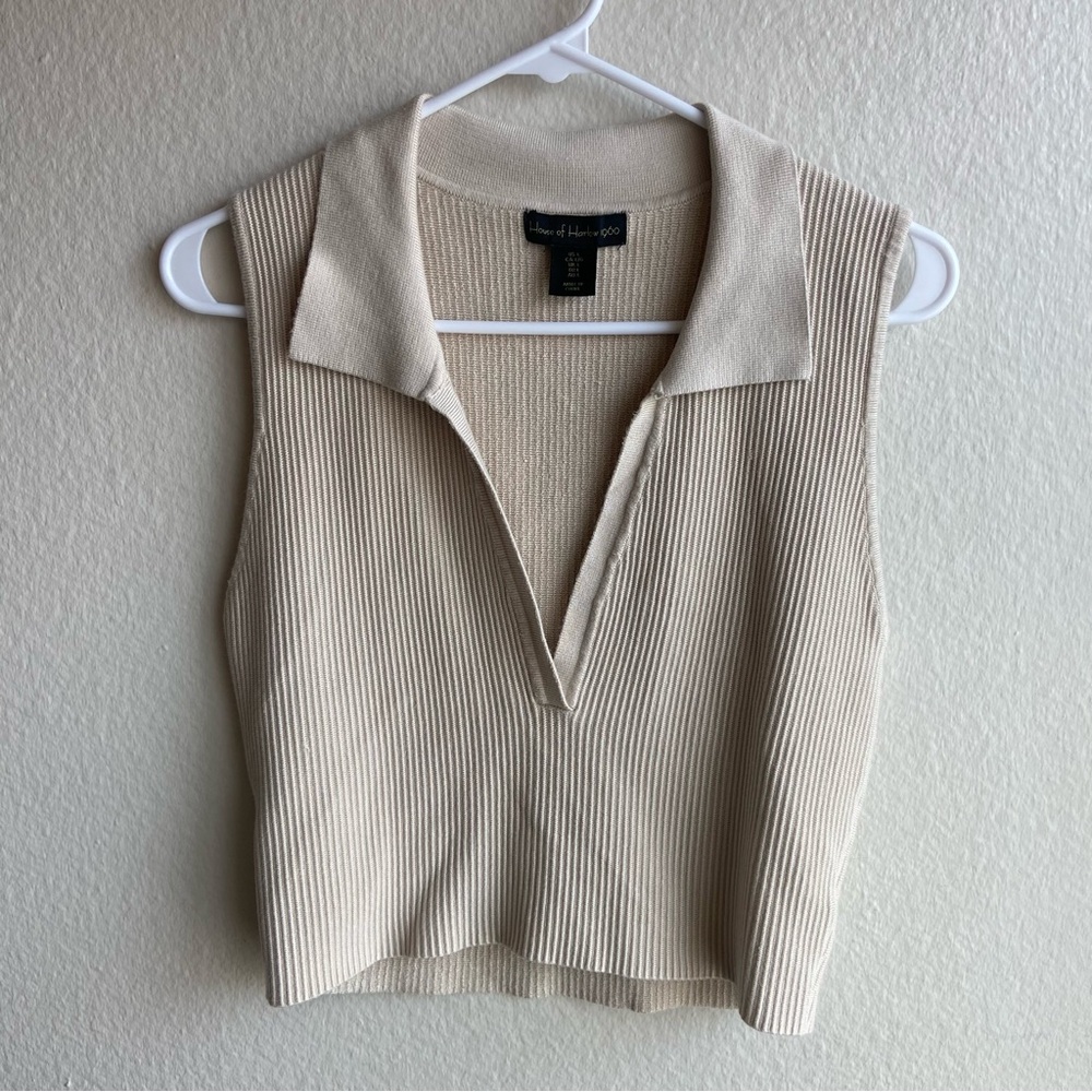 House of Harlow 1960 Collared Knit Crop Top